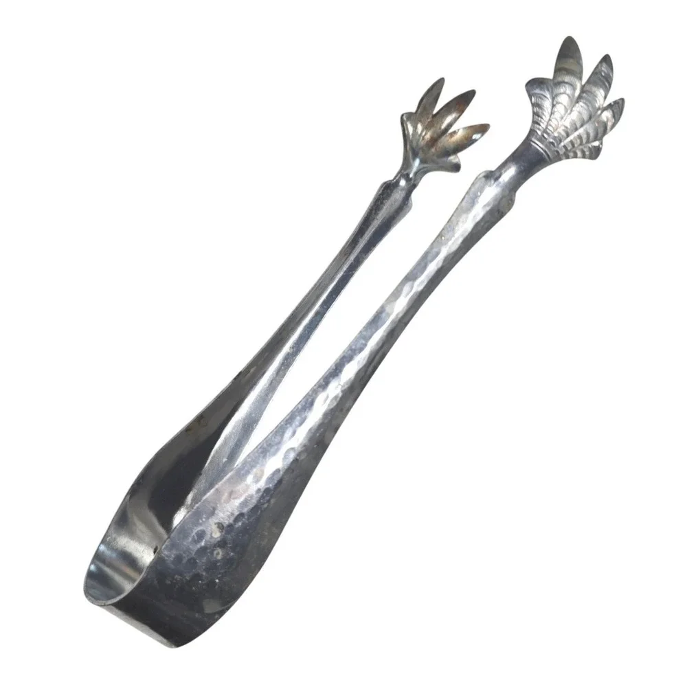 Vintage Hammered Silver Tone Claw Sugar Tongs Bird Foot Tea Serving Tool 6 Inch
